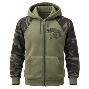 Rozpinana bluza ze szczupakiem z rękawami moro