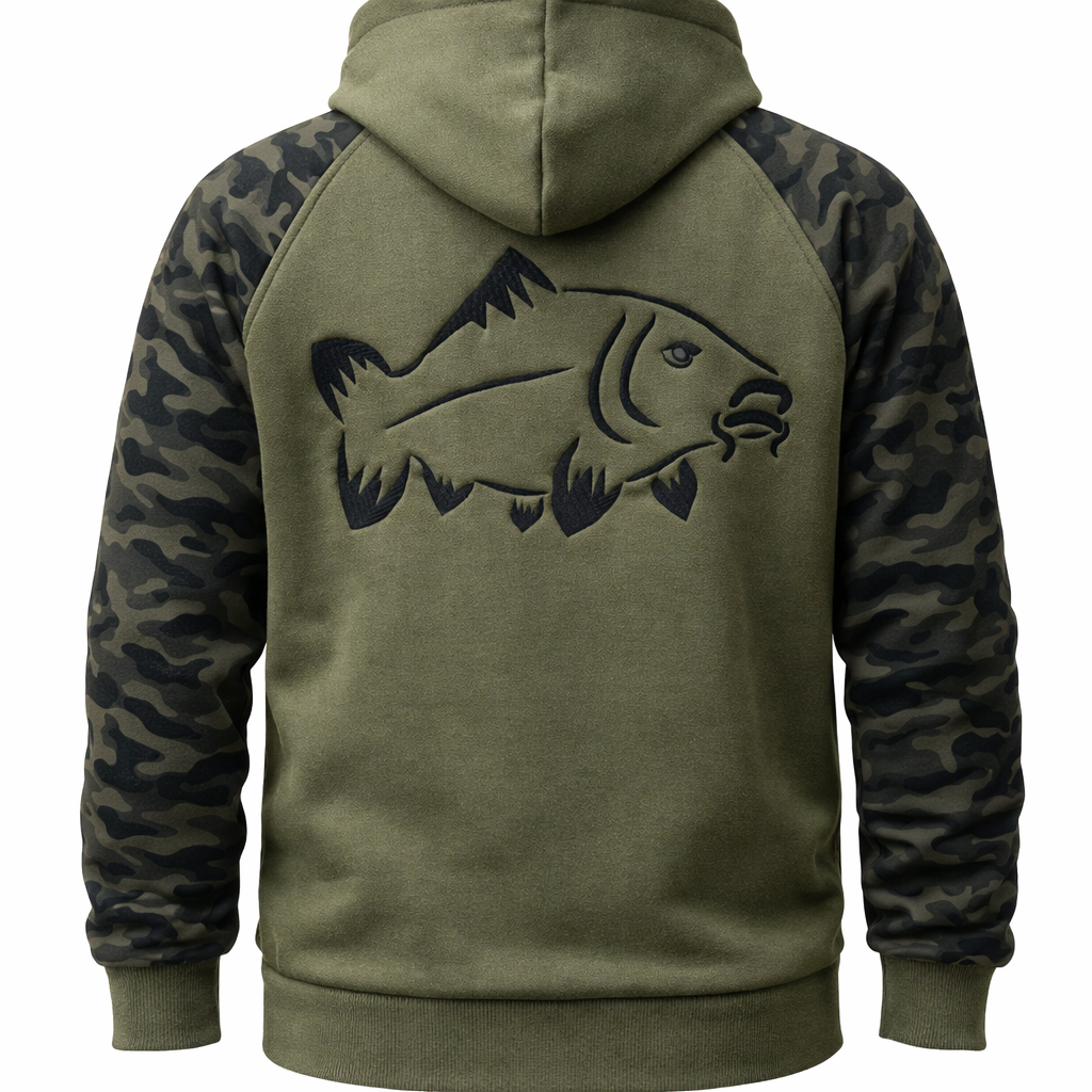 Bluza rozpinana z karpiem i rękawami moro - obrazek 2