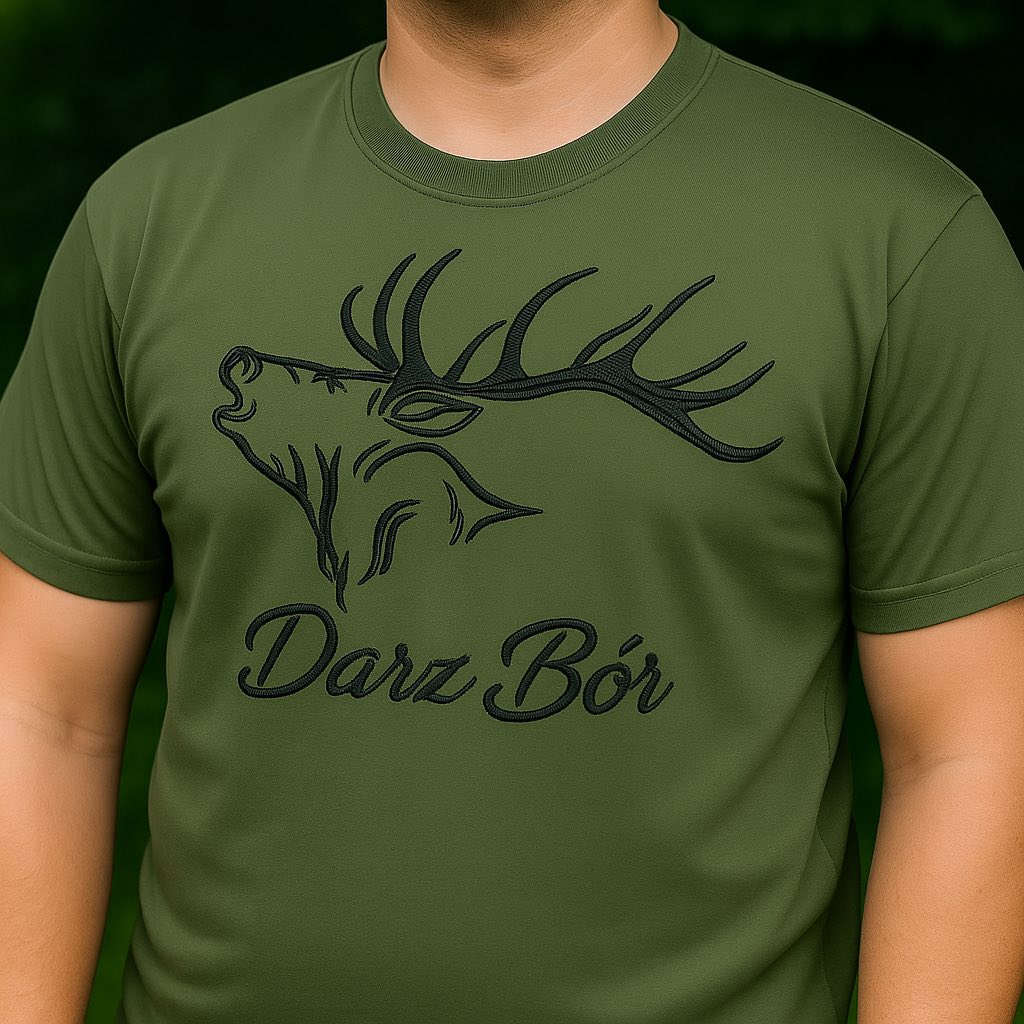 koszulka z haftem jelenia - haft czarny/pomarańczowy/beżowy