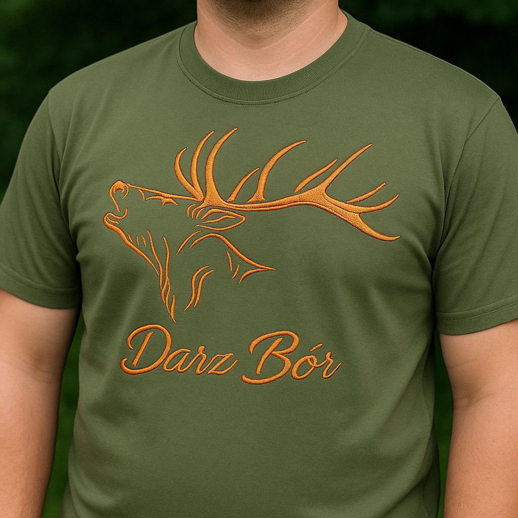 koszulka z haftem jelenia - haft czarny/pomarańczowy/beżowy - obrazek 3